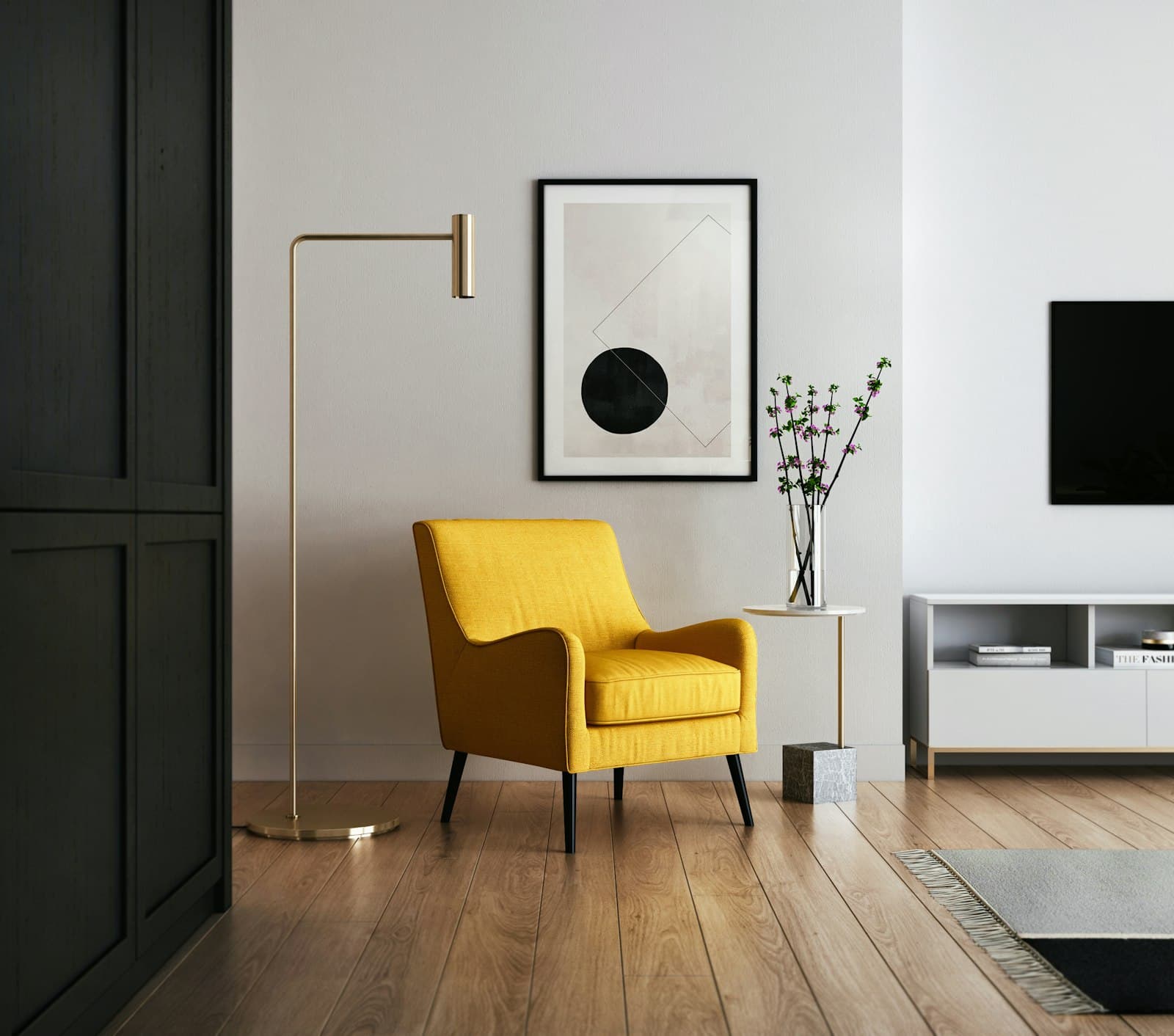 Warmly lit living space with natural textures and light